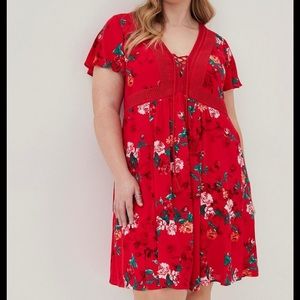Torrid mini gauze red floral lace top skater dress 2X